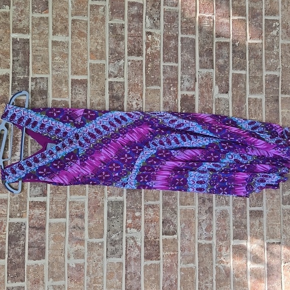 Rabbit Rabbit Boho Purple Multicolored Tie Dye Design Flowy Midi dress size 10 - Picture 3 of 5